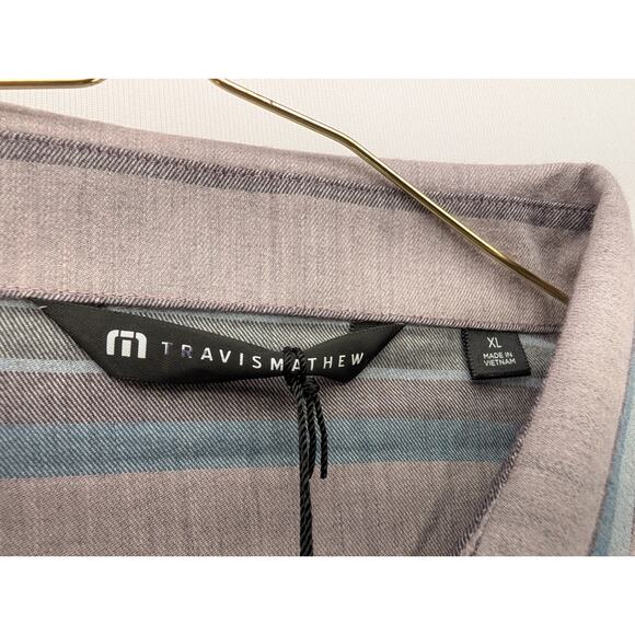 NWT TravisMathew Cloud Flannel Stripe Button-Up in Elderberry/Plum size XL - Picture 6 of 7
